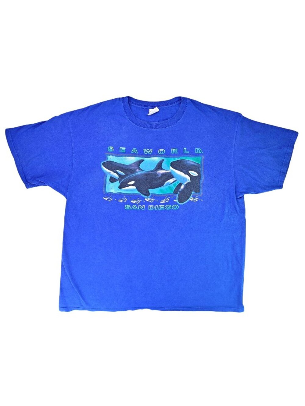 Vintage SeaWorld San Diego Blue T-Shirt Orca Graphic 2XL Whales Shamu Anvil XXL